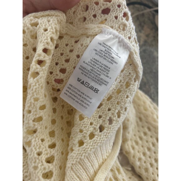 Flat White Anthropologie Women’s Crochet Cardigan OS NWT Butter Yellow Tie Front - Picture 9 of 9